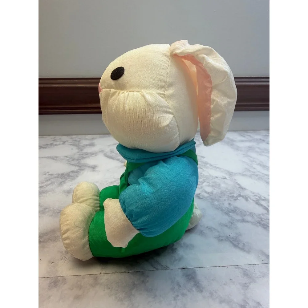 VTG International Silver Co Plush Easter Bunny Rabbit Blue Shirt Green Overalls